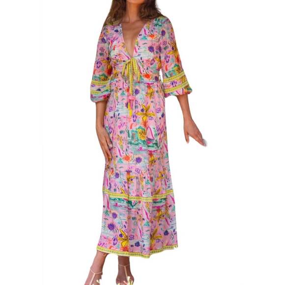 NEW BELL BY ALICIA BELL magnolia v neck maxi dress in sunshine print